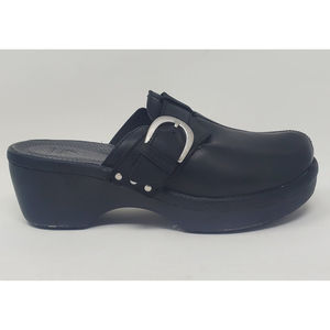 Crocs Clogs Heel Womens Leather Size Black Slip Shoes Buckle Strap Comfort 10W